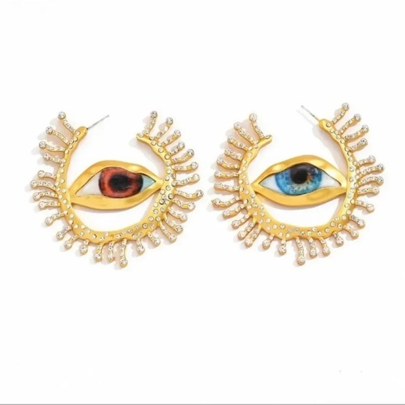 GAZE HOOP GOLD EYES EARRINGS - Picture 12 of 16